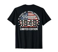 (En la Parte Trasera) Vintage Awesome 1949 Retro 77 cumpleaños Bandera de Estados Unidos Camiseta