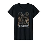 En la quietud Habla la Tierra, Amante de la Naturaleza Camiseta gráfica económica, Mujer, Negro, S