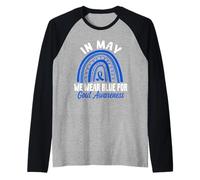 En mayo usamos azul para la conciencia de la gota Azul Boho Rainbow Camiseta Manga Raglan