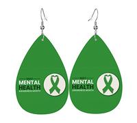 En mayo, usamos pendientes verdes del mes de la conciencia mental para mujeres y niñas, joyería ligera de cuero, pendientes colgantes en forma de lágrima