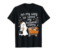 En mi Camino a gastar el Dinero de mis esposos Compras de Halloween Camiseta gráfica económica, Hombre, Negro, L