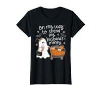 En mi Camino a gastar el Dinero de mis esposos Compras de Halloween Camiseta gráfica económica, Mujer, Negro, S