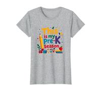 En mi era de Pre-Kínder: Esta es mi Temporada de Pre-K Camiseta, Mujer, Gris Jaspeado, M