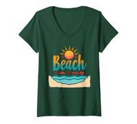 En mi Playa: Vacaciones de Verano en el paraíso Tropical Camiseta Cuello V, Mujer, Verde Bosque, S