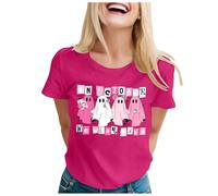 En octubre llevamos camisas para mujer, Halloween, cáncer de mama, camiseta, manga corta, lazo, camisetas de yoga para mujer, manga corta, Rosa intenso., L
