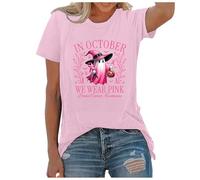 En octubre llevamos camiseta de Halloween concienciación sobre el cáncer de mama Top Puff, Rosa., M
