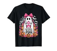 En Octubre llevamos un Fantasma Rosa sosteniendo una Cinta de cáncer de Mama Camiseta gráfica económica