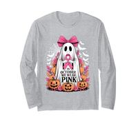En Octubre llevamos un Fantasma Rosa sosteniendo una Cinta de cáncer de Mama Manga Larga