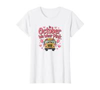 En Octubre, vestimos una Linda Camiseta Rosa para el cáncer de Mama en un autobús Escolar Camiseta