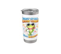 En primer lugar, Jesús piensa que soy una delicia Rana cristiana divertida Vaso térmico de acero inoxidable de doble pared