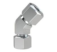 En primer lugar, Rosca de conexión de 45°, cono de estanqueidad, giratorio 360°, tuerca M26 x 1,5 i, diámetro exterior del tubo de 18 mm, PN máx. 315 bar, acero galvanizado.