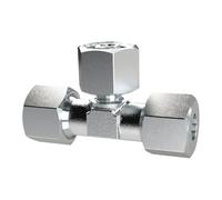En primer lugar, Rosca de conexión en T, cono de sellado, giratorio 360°, tuerca M14 x 1,5 i, diámetro exterior del tubo de 8 mm, PN máx. 315 bar, acero galvanizado.