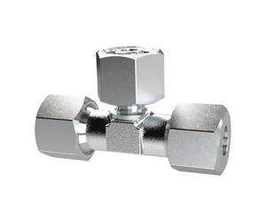 En primer lugar, Rosca de conexión en T, cono de sellado, giratorio 360°, tuerca M16 x 1,5 i, diámetro exterior del tubo 10 mm, PN máx. 315 bar, acero galvanizado.