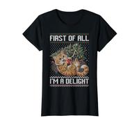 En Primer Lugar, Soy un Gato deleite árbol de Navidad suéter Feo Camiseta gráfica económica, Mujer, Negro, S