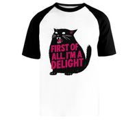 En Primer Lugar Soy Un Gato Negro Encantador Que Ruge Camiseta Beisbol Blanca Unisex Manga Corta Negra Unisex White Baseball T-Shirt Black Short Sleeve