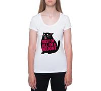 En Primer Lugar Soy Un Gato Negro Encantador Que Ruge Camiseta De Manga Corta Blanca con Cuello Redondo para Mujer T-Shirt Short Sleeve White Crewneck tee For Women