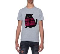 En Primer Lugar Soy Un Gato Negro Encantador Que Ruge Camiseta De Manga Corta con Cuello Redondo Gris para Hombre T-Shirt Short Sleeve Grey Crewneck tee For Men