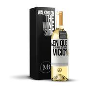 «¿En qué beso nos volvimos vicio?» Mensaje en una Botella. Vino Blanco Premium Verdejo Joven + Gift Box. Etiqueta Blanca PERSONALIZABLE