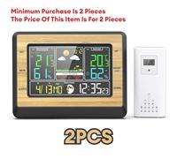EN8829 B Wireless Weather Forecast Station Color Screen Digital Thermometer Hygrometer Indoor Outdoor Temperature Humidity Meter(Wood Color 2PCS)