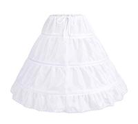 Enagua Crinoline para niños con 3 aros, longitud completa para niña de las flores, se desliza con tutú Rockabilly, faldas mullidas, blanco, 8-14 años