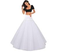Enaguas Enteras con Encajes, Elástico Cintura A-Line Aros Petticoat para Mujer, Línea A Faldas Vestidos Underskirt, Cancan Enagua cancán, Media-Enaguas de la Boda Accesorios Falda(Blanco,36)