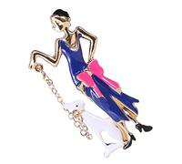 Enamel Brooch Pins Lady Walking Dog Puppy Breastpin Creative Badges Clothing Jewellery Accessory