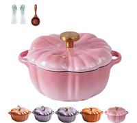 Enameled Cast Iron Dutch Oven, Pumpkin dutch oven, Pumpkin Dutch Oven with Lid Covered Stockpot, Double Handle, 4-Quart Non-Stick, Safe for All Stovetops, Thanksgiving Decor (Pink,6.2in)