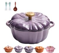 Enameled Cast Iron Dutch Oven, Pumpkin dutch oven, Pumpkin Dutch Oven with Lid Covered Stockpot, Double Handle, 4-Quart Non-Stick, Safe for All Stovetops, Thanksgiving Decor (Purple A,7.9in)