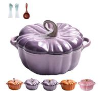 Enameled Cast Iron Dutch Oven, Pumpkin dutch oven, Pumpkin Dutch Oven with Lid Covered Stockpot, Double Handle, 4-Quart Non-Stick, Safe for All Stovetops, Thanksgiving Decor (Purple B,6.2in)
