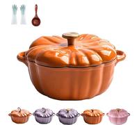 Enameled Cast Iron Dutch Oven, Pumpkin dutch oven, Pumpkin Dutch Oven with Lid Covered Stockpot, Double Handle, 4-Quart Non-Stick, Safe for All Stovetops, Thanksgiving Decor (Orange A,7.9in)