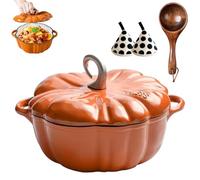 Enameled Cast Iron Dutch Oven, Pumpkin Pot with Lid, 4-Quart Cookware Set, Serves 3-5, Heavy-Duty Cookware for Braising, Stews, Roasting, Halloween and Thanksgiving Decor Gift (Orange-A,7.9in)