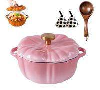 Enameled Cast Iron Dutch Oven, Pumpkin Pot with Lid, 4-Quart Cookware Set, Serves 3-5, Heavy-Duty Cookware for Braising, Stews, Roasting, Halloween and Thanksgiving Decor Gift (Pink,6.2in)