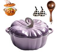 Enameled Cast Iron Dutch Oven, Pumpkin Pot with Lid, 4-Quart Cookware Set, Serves 3-5, Heavy-Duty Cookware for Braising, Stews, Roasting, Halloween and Thanksgiving Decor Gift (Purple-A,6.2in)