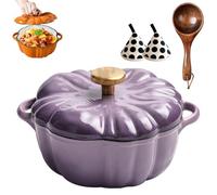 Enameled Cast Iron Dutch Oven, Pumpkin Pot with Lid, 4-Quart Cookware Set, Serves 3-5, Heavy-Duty Cookware for Braising, Stews, Roasting, Halloween and Thanksgiving Decor Gift (Purple-B,7.9in)