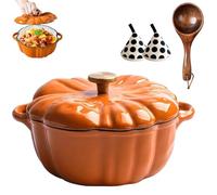 Enameled Cast Iron Dutch Oven, Pumpkin Pot with Lid, 4-Quart Cookware Set, Serves 3-5, Heavy-Duty Cookware for Braising, Stews, Roasting, Halloween and Thanksgiving Decor Gift (Orange-B,6.2in)