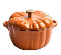 Enameled Cast Iron Pumpkin Dutch Oven with Lid, 4-Quart Pot for Stews, Soups, Roasting & Baking,Serves 3-5,Halloween & Thanksgiving Gift for Culinary Lovers (Orange2,9.8in)