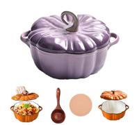 Enameled Cast Iron Pumpkin Dutch Ovens, 4-Quart Non-Stick Suitable For Various Stoves, Fall Thanksgiving Decor, Stainless Steel Knob (Purple horn,S)