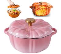 Enameled Cast Iron Pumpkin Dutch Ovens, Covered Dutch Oven Stockpot Baking Dish, Pumpkin Casserole Fall Thanksgiving Decor, 4-Quart Enameled Iron Pot, Non-Stick, Stew, Holds 3-5 Servings(Pink-1.5L)
