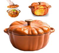 Enameled Cast Iron Pumpkin Dutch Ovens, Covered Dutch Oven Stockpot Baking Dish, Pumpkin Casserole Fall Thanksgiving Decor, 4-Quart Enameled Iron Pot, Non-Stick, Stew, Holds 3-5 Servings(Orange-1.5L)