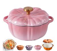 Enameled Cast Iron Pumpkin Dutch Ovens, Cute Halloween Pumpkin Pot with Lid, 4-Quart Enameled Cast Iron Pot, Holds 2-3 Servings, Non-Stick, for All Stovetops (Pink Round button,S 6.2in)
