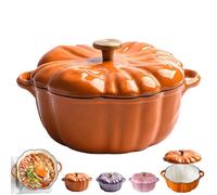 Enameled Cast Iron Pumpkin Dutch Ovens, Cute Halloween Pumpkin Pot with Lid, 4-Quart Enameled Cast Iron Pot, Holds 2-3 Servings, Non-Stick, for All Stovetops (Orange Round button,S 6.2in)