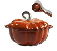Enameled Cast Iron Pumpkin Dutch Ovens,Pumpkin Dutch Oven Pot with Lid,4-Quart Non-Stick,Safe for All Stovetops,Fall Thanksgiving Decor (Orange,L)