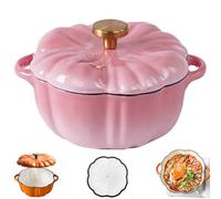 Enameled Cast Iron Pumpkin Dutch Ovens, Pumpkin Dutch Oven with Lid Covered Stockpot, 4-Quart Enameled Cast Iron Pot, Holds 2-3 Servings, Non-Stick, for All Stovetops (Pink,S 6.2in)