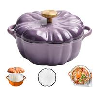 Enameled Cast Iron Pumpkin Dutch Ovens, Pumpkin Dutch Oven with Lid Covered Stockpot, 4-Quart Enameled Cast Iron Pot, Holds 2-3 Servings, Non-Stick, for All Stovetops (Purple Set A,L 7.9in)