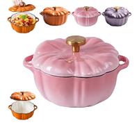 Enameled Cast Iron Pumpkin Dutch Ovens, Pumpkin Pot with Lid, Pumpkins Shaped Cast Iron Oven with Dual Handle, Non-Stick, for Various Stoves, Braising Stews (Pink,S: 6.3IN)