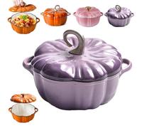 Enameled Cast Iron Pumpkin Dutch Ovens, Pumpkin Pot with Lid, Pumpkins Shaped Cast Iron Oven with Dual Handle, Non-Stick, for Various Stoves, Braising Stews (Purple B,M: 7.9IN)