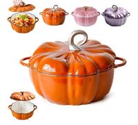 Enameled Cast Iron Pumpkin Dutch Ovens, Pumpkin Pot with Lid, Pumpkins Shaped Cast Iron Oven with Dual Handle, Non-Stick, for Various Stoves, Braising Stews (Orange B,L: 9.9IN)