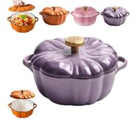 Enameled Cast Iron Pumpkin Dutch Ovens, Pumpkin Pot with Lid, Pumpkins Shaped Cast Iron Oven with Dual Handle, Non-Stick, for Various Stoves, Braising Stews (Purple A,M: 7.9IN)