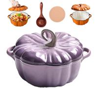 Enameled Cast Iron Pumpkin Dutch Ovens with Lid, Pumpkin Dutch Oven, 4-Quart Non-Stick, Double Handle, Safe for All Stovetops, Fall Thanksgiving Decor (Purple B,6.2IN)