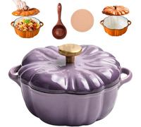 Enameled Cast Iron Pumpkin Dutch Ovens with Lid, Pumpkin Dutch Oven, 4-Quart Non-Stick, Double Handle, Safe for All Stovetops, Fall Thanksgiving Decor (Purple A,6.2IN)